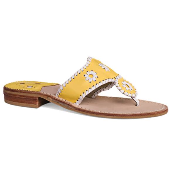 Jack Rogers Yellow & White Leather Daisy Sandals Sz 8 - Picture 1 of 8